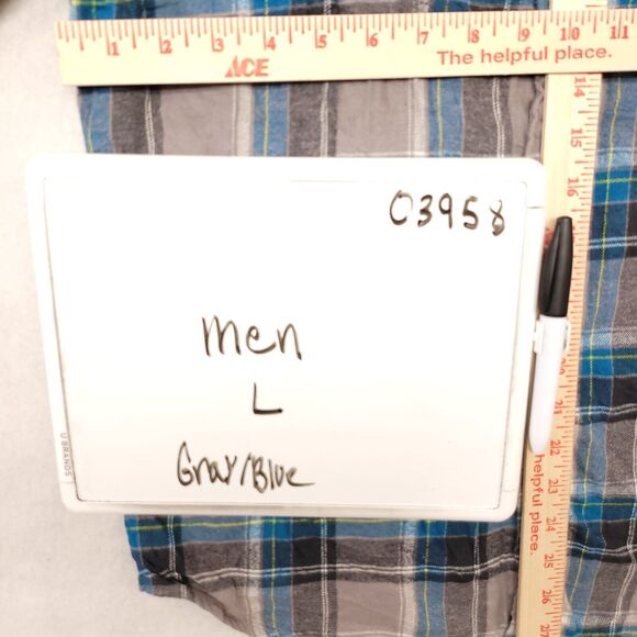 Urban Pipeline Madras Flannel Button Up Shirt Mens Size Large L Blue Gray - Picture 7 of 10